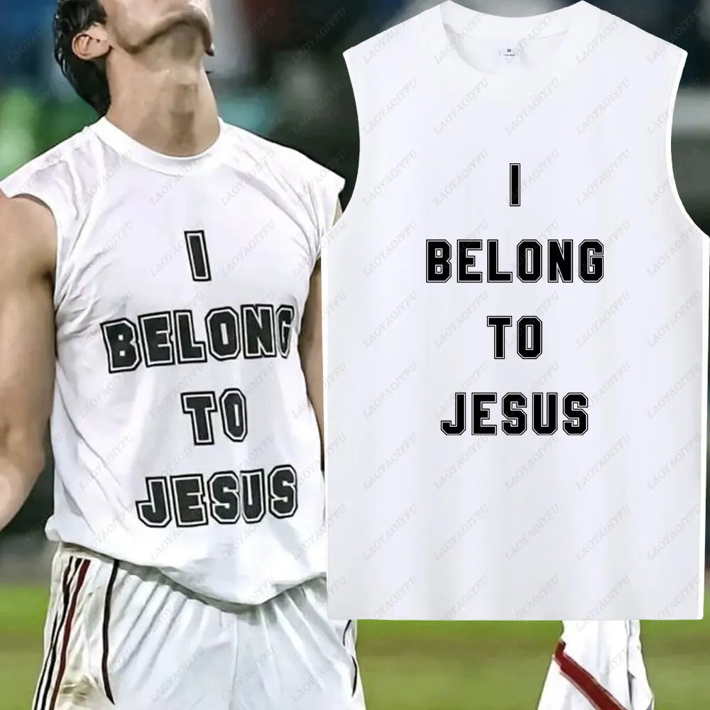 I Belong to Jesus Men Vest Cotton T-Shirt Summer Fashion Casual Sleeveless Vest Cultural Tshirt Men Clothing Tops