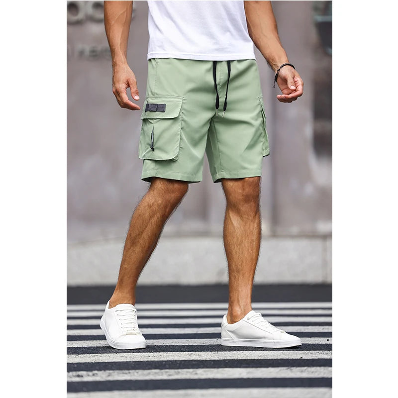 Men'S Multicolor Drawstring Cargo Shorts Solid Color Pants with Pockets Casual Summer Shorts