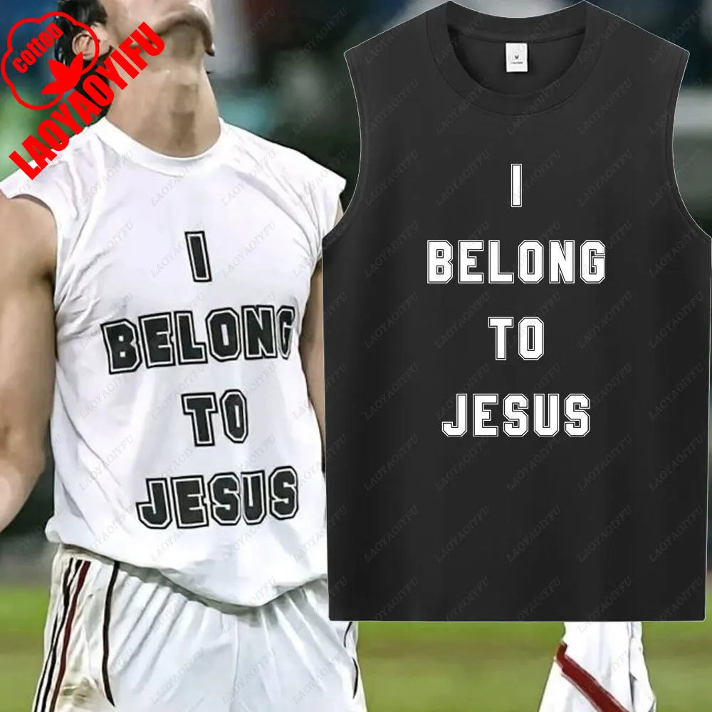 I Belong to Jesus Men Vest Cotton T-Shirt Summer Fashion Casual Sleeveless Vest Cultural Tshirt Men Clothing Tops