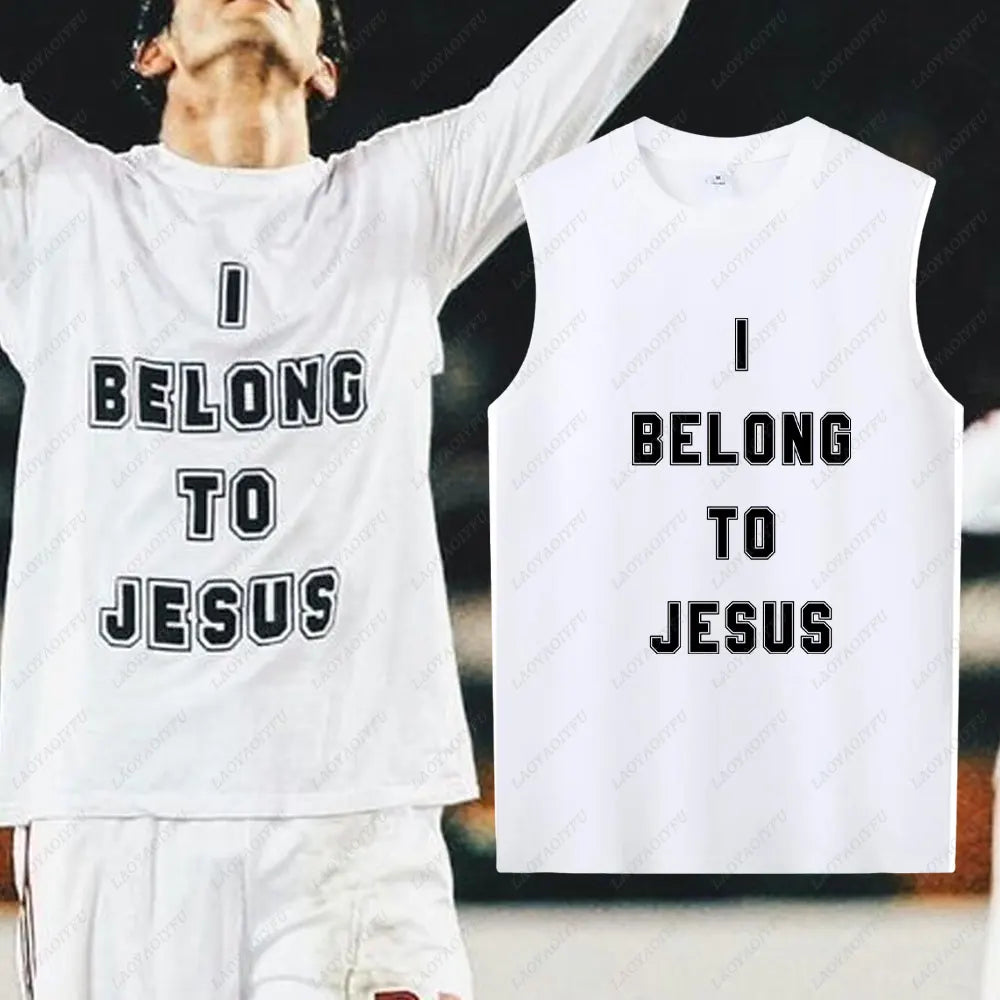 I Belong to Jesus Men Vest Cotton T-Shirt Summer Fashion Casual Sleeveless Vest Cultural Tshirt Men Clothing Tops