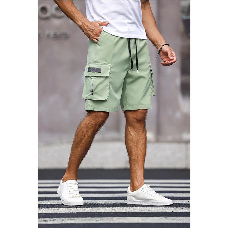 Men'S Multicolor Drawstring Cargo Shorts Solid Color Pants with Pockets Casual Summer Shorts