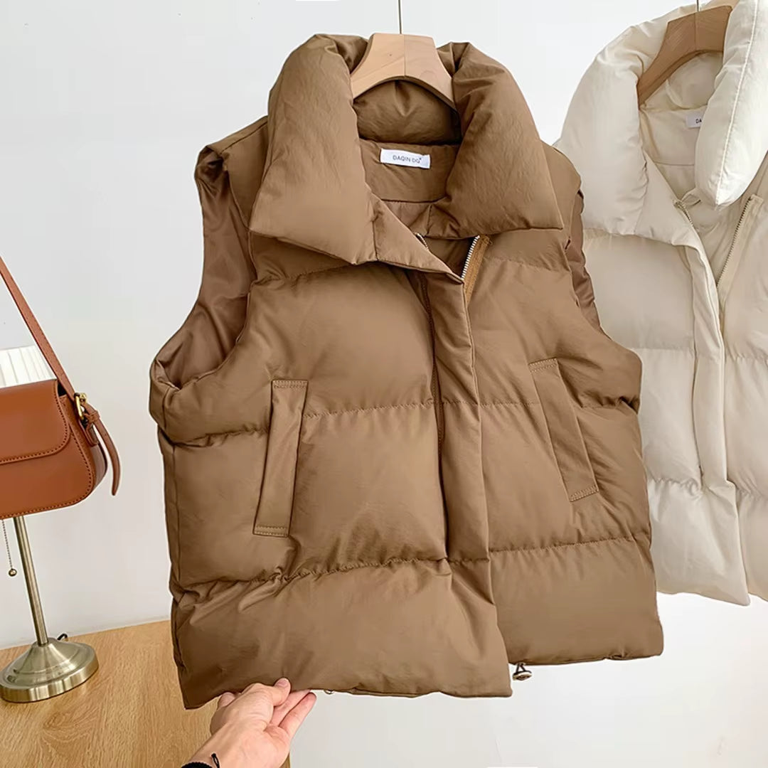 Women Fashion Autumn New 2024 Stand Collar Elegant down Coats Warm Outerwear Casual Belt Sleeveless Winter Women Vests Jackets