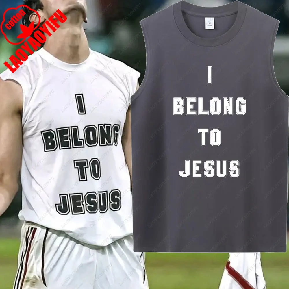 I Belong to Jesus Men Vest Cotton T-Shirt Summer Fashion Casual Sleeveless Vest Cultural Tshirt Men Clothing Tops