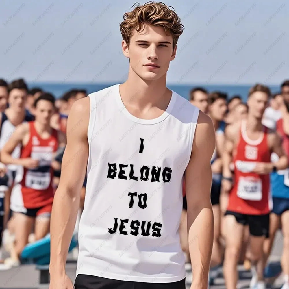I Belong to Jesus Men Vest Cotton T-Shirt Summer Fashion Casual Sleeveless Vest Cultural Tshirt Men Clothing Tops