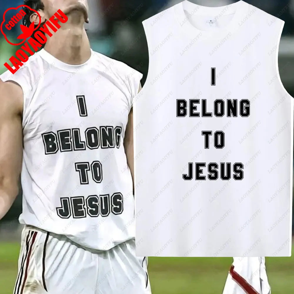 I Belong to Jesus Men Vest Cotton T-Shirt Summer Fashion Casual Sleeveless Vest Cultural Tshirt Men Clothing Tops