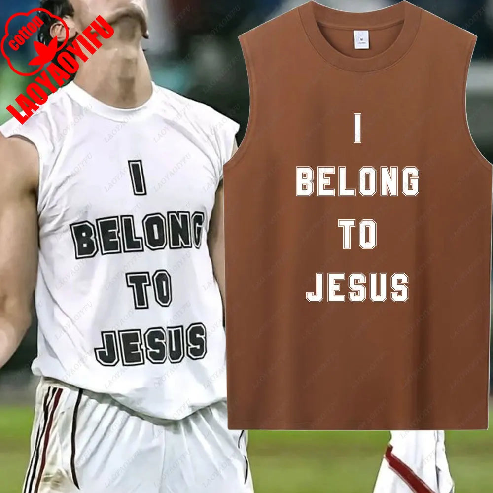 I Belong to Jesus Men Vest Cotton T-Shirt Summer Fashion Casual Sleeveless Vest Cultural Tshirt Men Clothing Tops