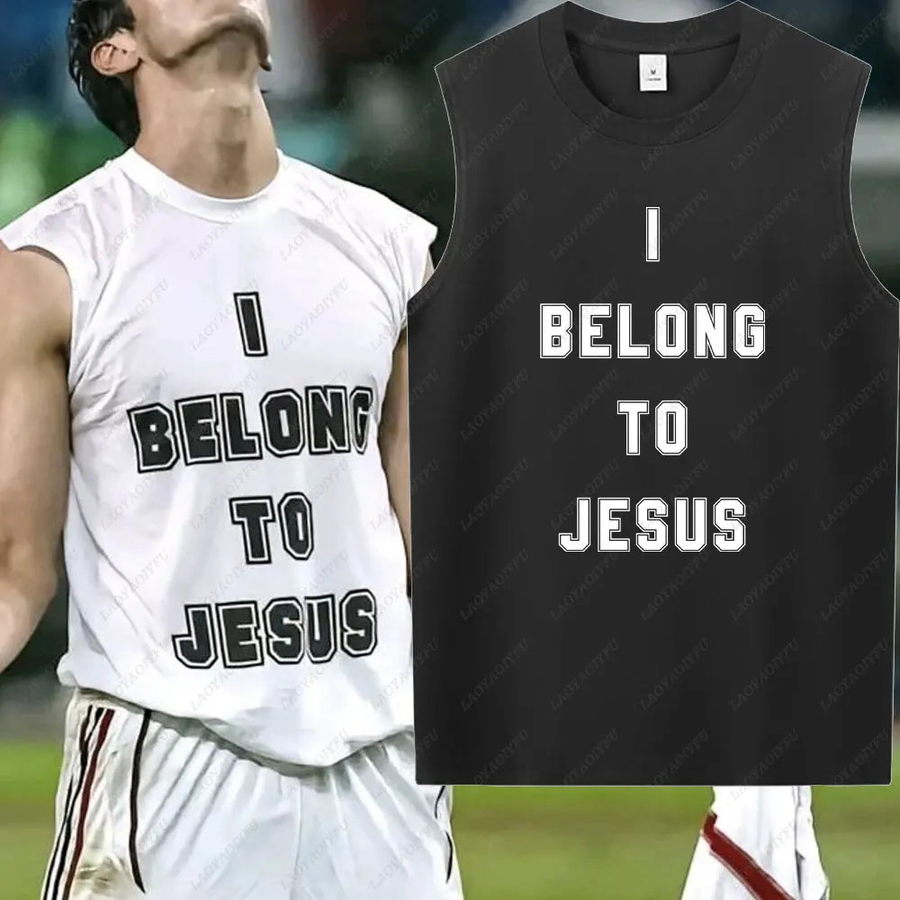 I Belong to Jesus Men Vest Cotton T-Shirt Summer Fashion Casual Sleeveless Vest Cultural Tshirt Men Clothing Tops