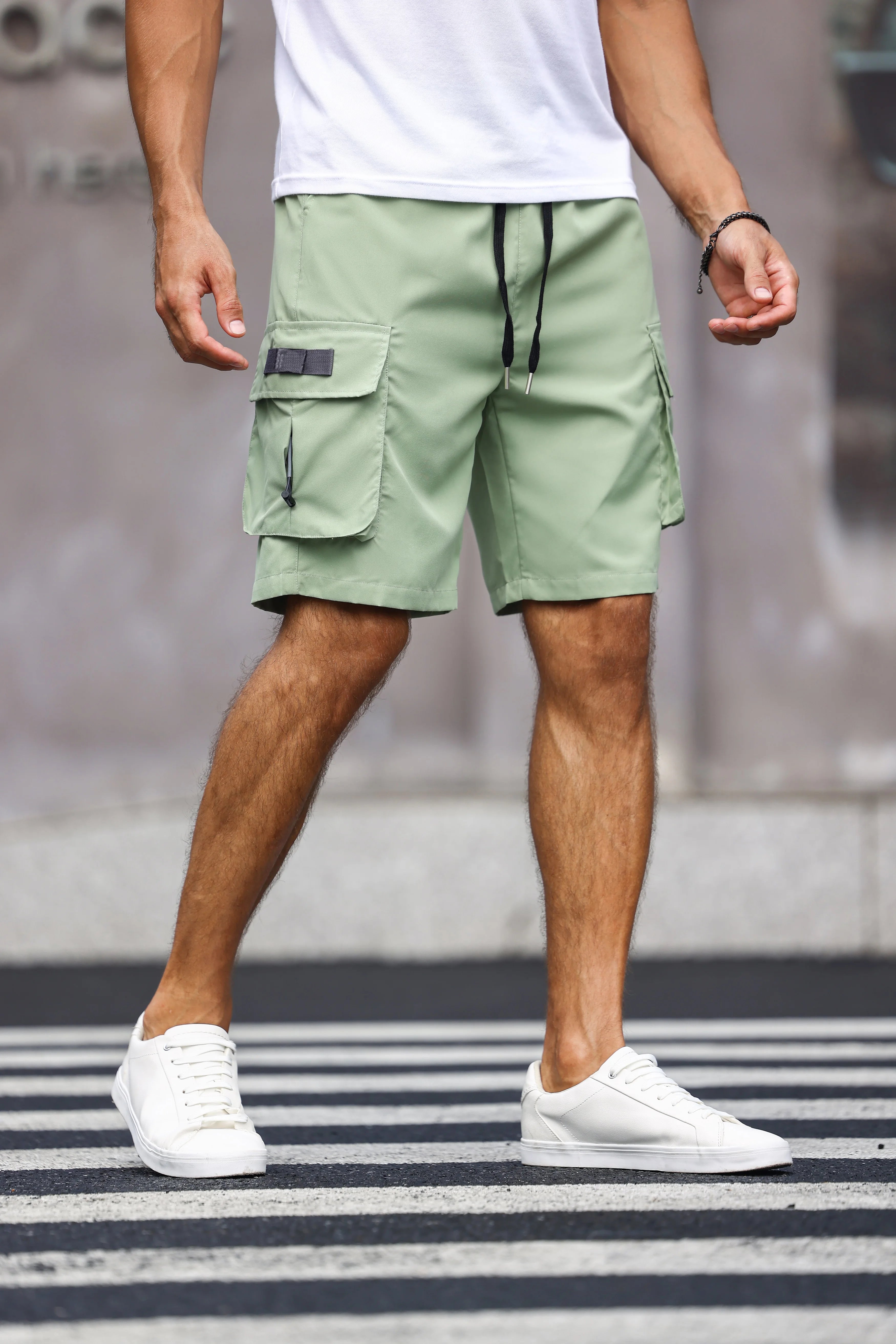 Men'S Multicolor Drawstring Cargo Shorts Solid Color Pants with Pockets Casual Summer Shorts
