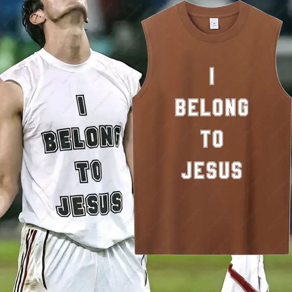 I Belong to Jesus Men Vest Cotton T-Shirt Summer Fashion Casual Sleeveless Vest Cultural Tshirt Men Clothing Tops