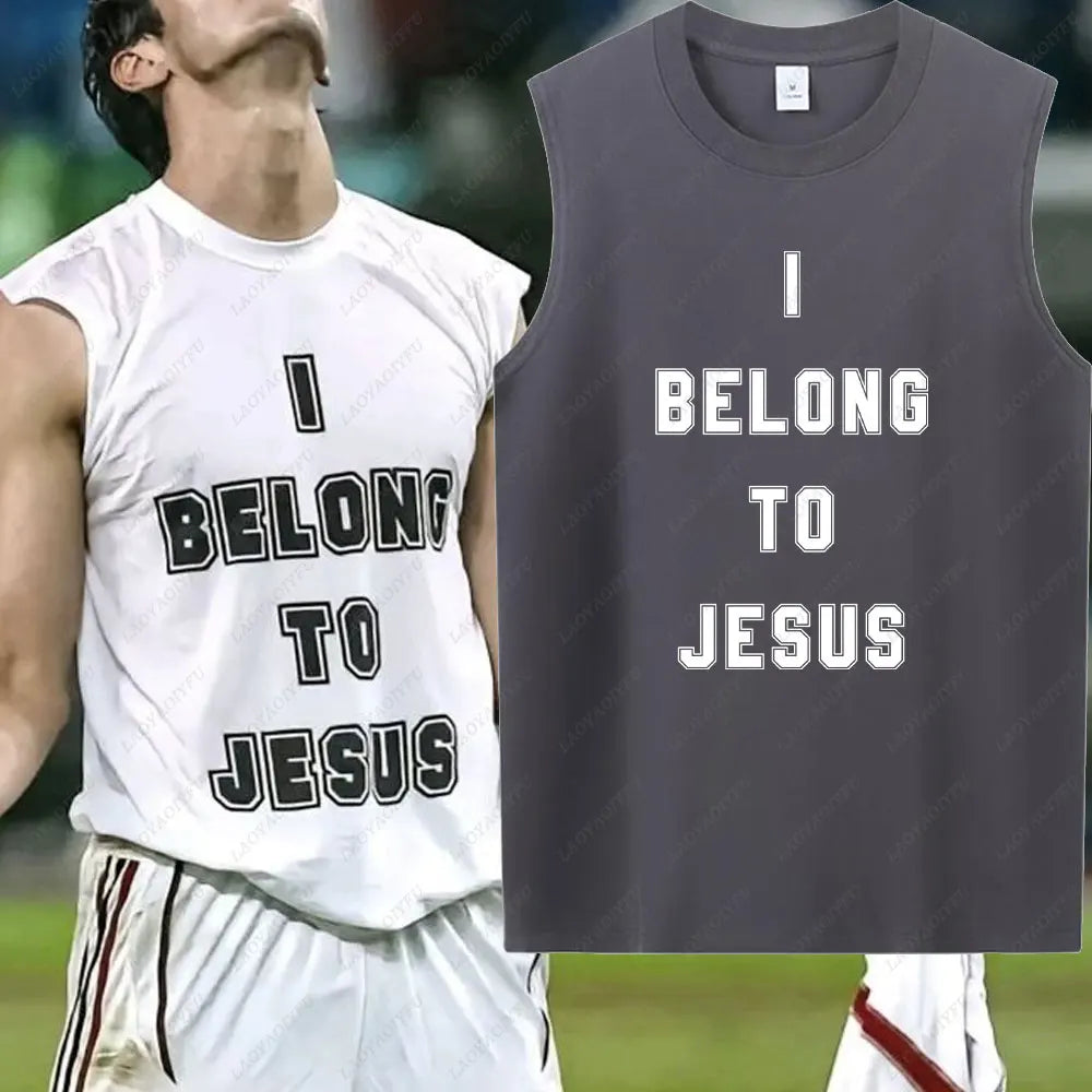 I Belong to Jesus Men Vest Cotton T-Shirt Summer Fashion Casual Sleeveless Vest Cultural Tshirt Men Clothing Tops