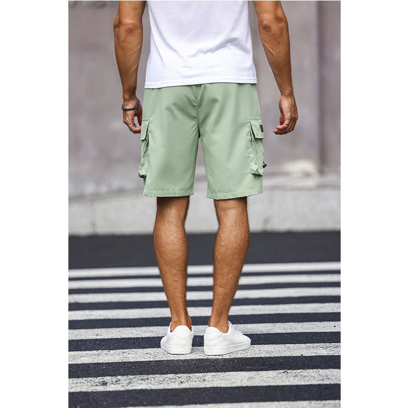 Men'S Multicolor Drawstring Cargo Shorts Solid Color Pants with Pockets Casual Summer Shorts