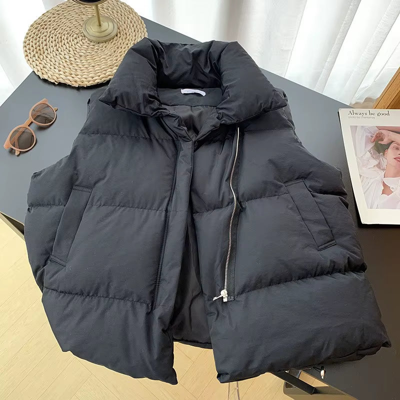 Women Fashion Autumn New 2024 Stand Collar Elegant down Coats Warm Outerwear Casual Belt Sleeveless Winter Women Vests Jackets