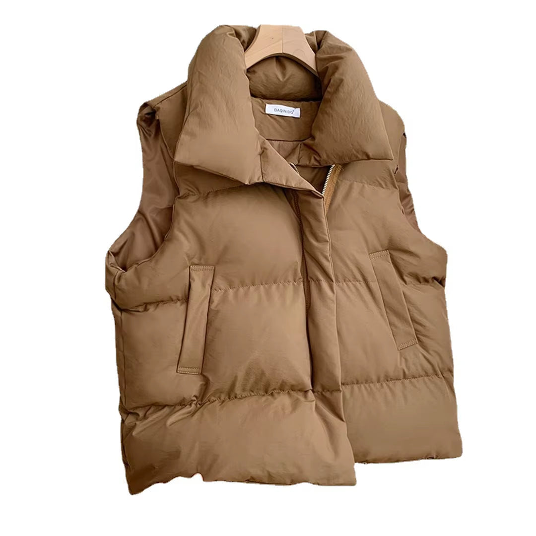 Women Fashion Autumn New 2024 Stand Collar Elegant down Coats Warm Outerwear Casual Belt Sleeveless Winter Women Vests Jackets